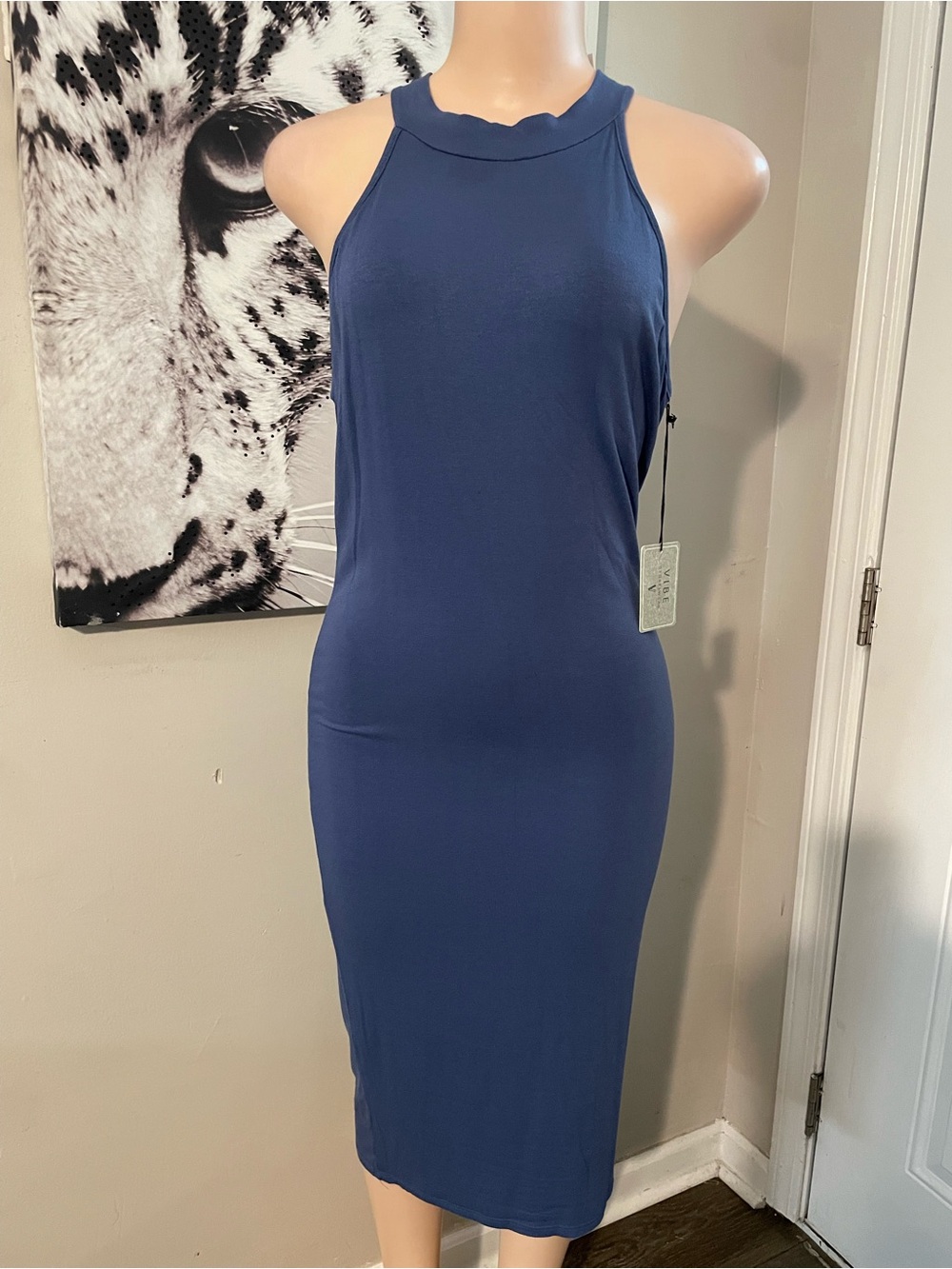 New Vibe sportswear apparel comfort compression Blue halter neck bodycon XL
